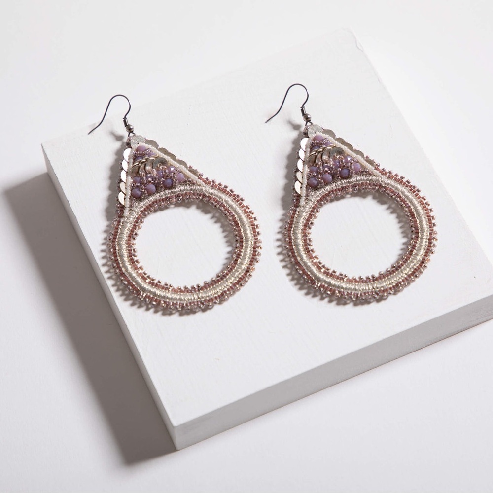 NWOT Lori Weitzner Luna Drop Circular Earrings Lavender Artisan Sustainable